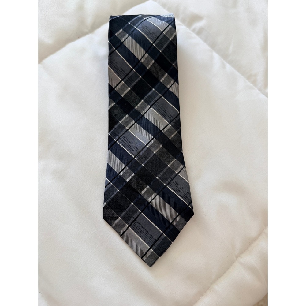 Arrow USA 1851 Mens Silk Necktie Black Grey White Plaid Check Formal Business